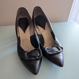 VINTAGE 1962 Enzel of Paris Black Buckle Pumps - Size 7